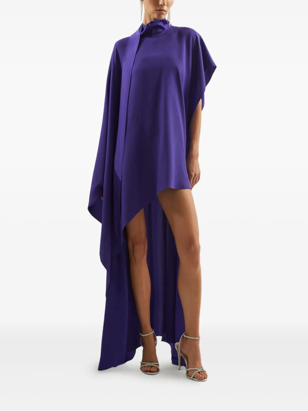 Taller Marmo California Fringed High Neck Asymmetric Dress
