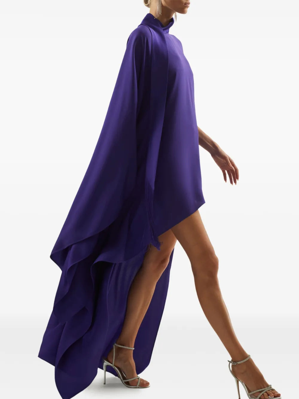 Taller Marmo California Fringed High Neck Asymmetric Dress