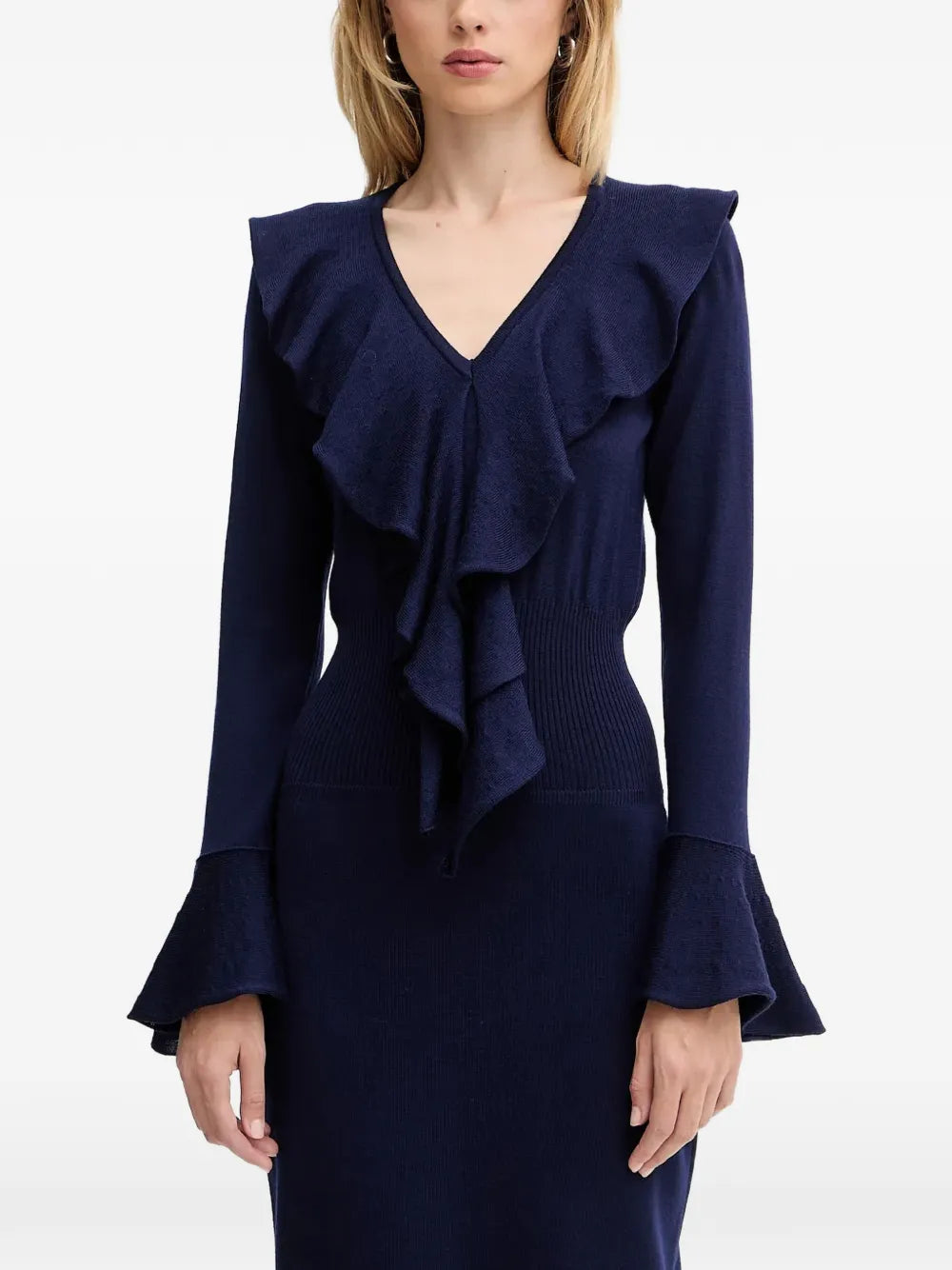 Luisa Spagnoli Malimba Ruffled V Neck Midi Dress