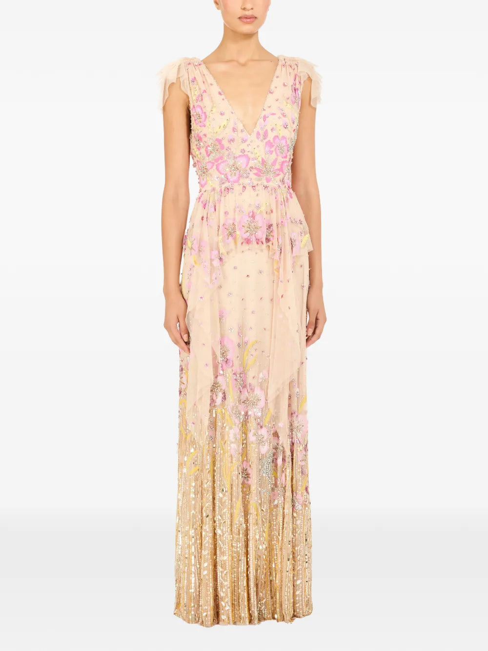 Jenny Packham Floral Sequin Embellished Gown