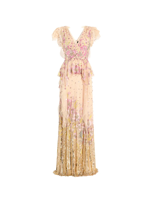 Jenny Packham Floral Sequin Embellished Gown