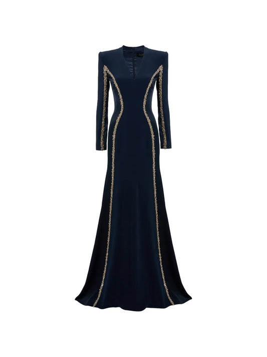 Jenny Packham Ghost Orchid Embellished Long Sleeve Maxi Dress