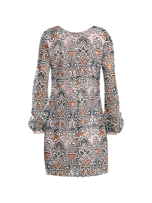 Olympiah Arabesco Patterned Long Sleeve Dress