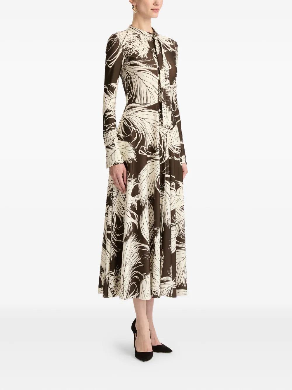 Oscar De La Renta Feather Jersey Midi Dress