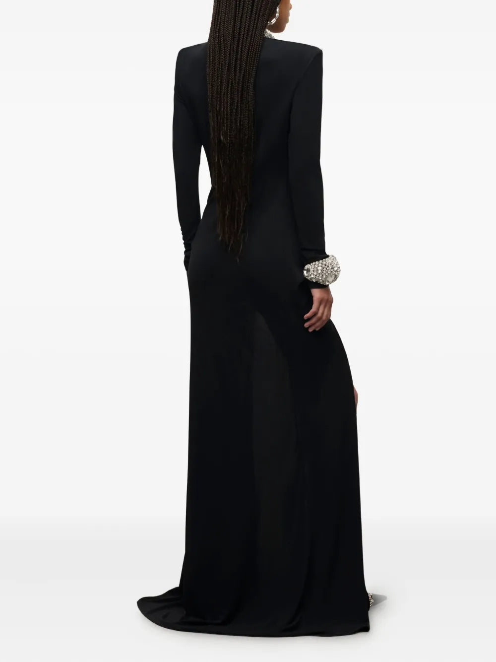 Area Crystal Draped Long Sleeve Gown