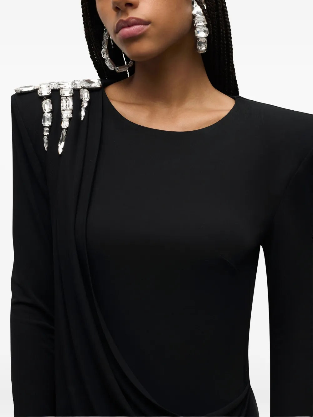 Area Crystal Draped Long Sleeve Gown