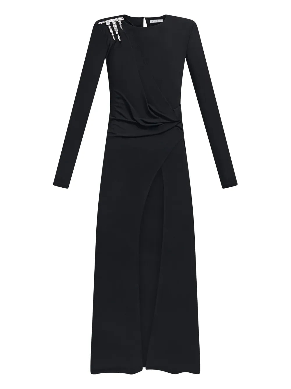 Area Crystal Draped Long Sleeve Gown