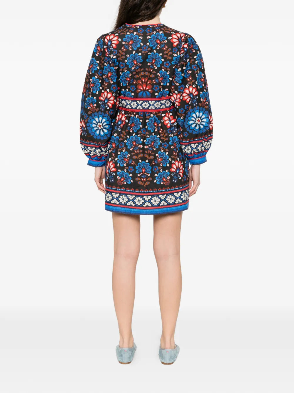 Farm Rio Latina Scarf V Neck Mini Dress