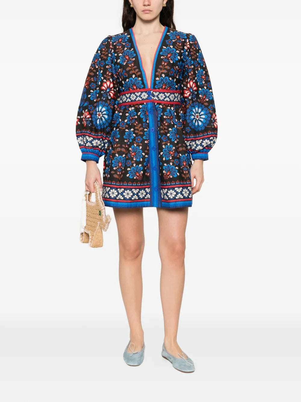 Farm Rio Latina Scarf V Neck Mini Dress