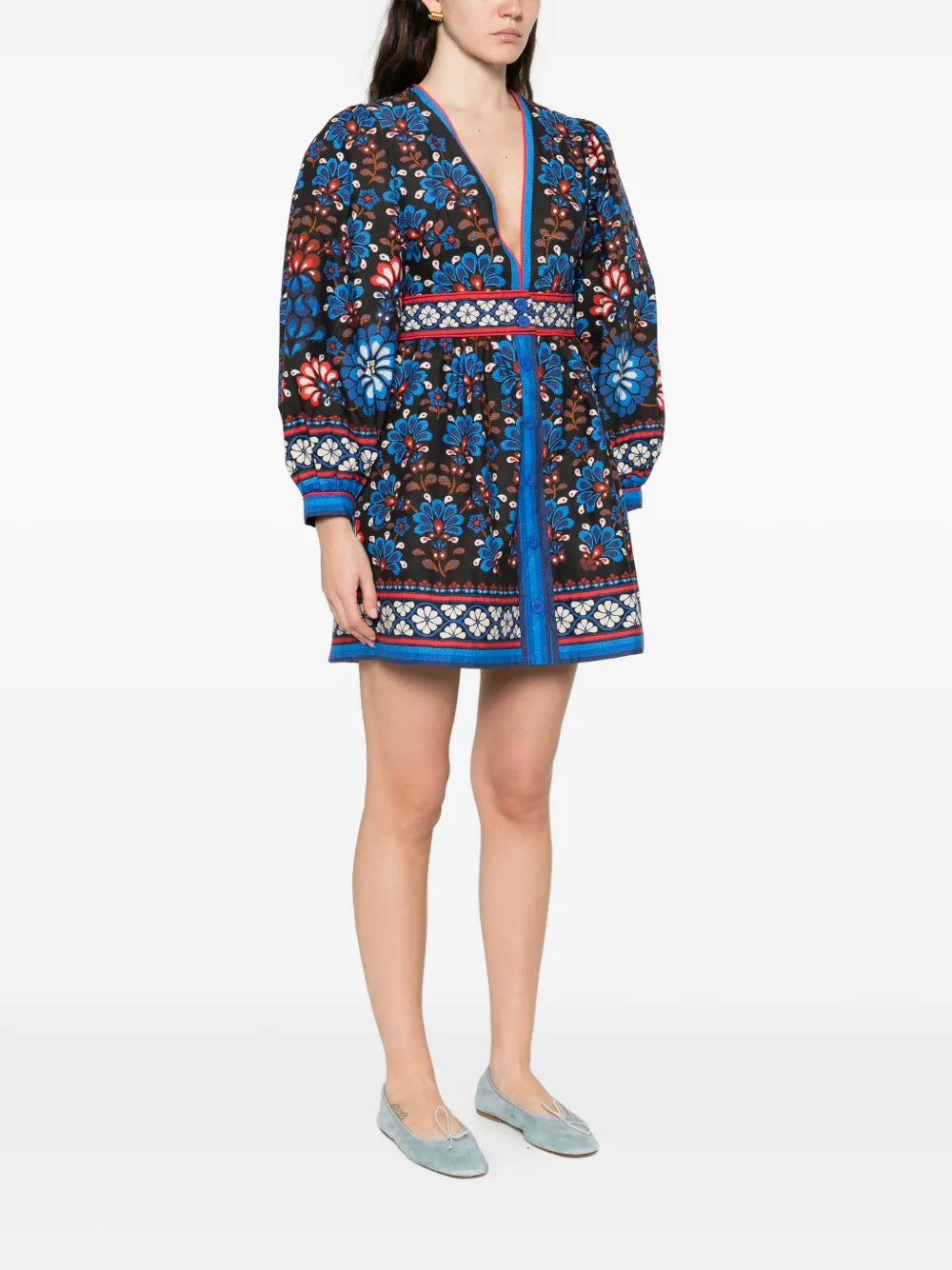 Farm Rio Latina Scarf V Neck Mini Dress