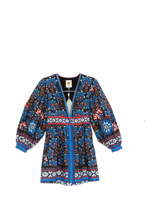 Farm Rio Latina Scarf V Neck Mini Dress