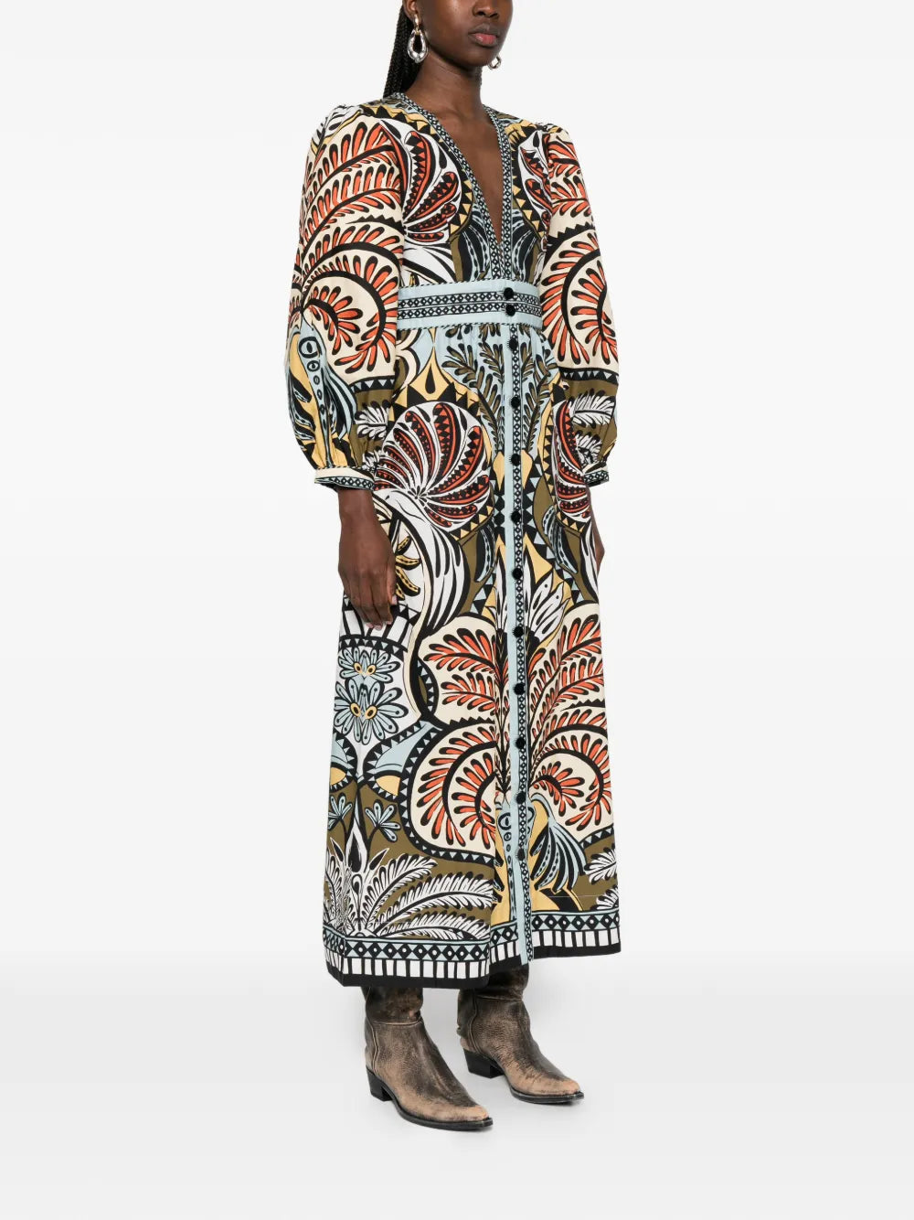 Farm Rio Printed V Neck Dress