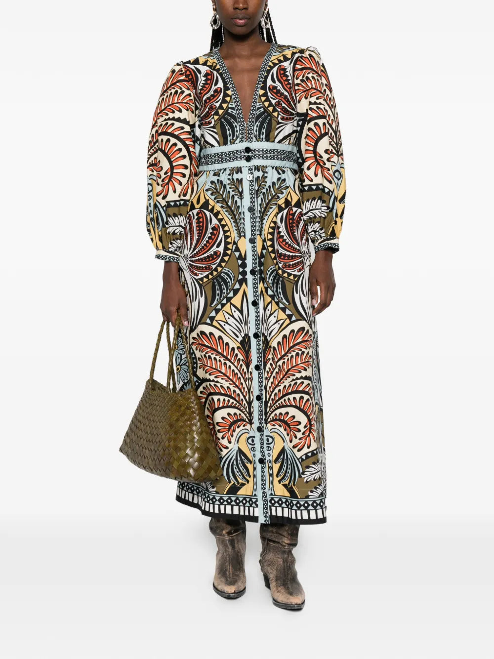 Farm Rio Printed V Neck Dress