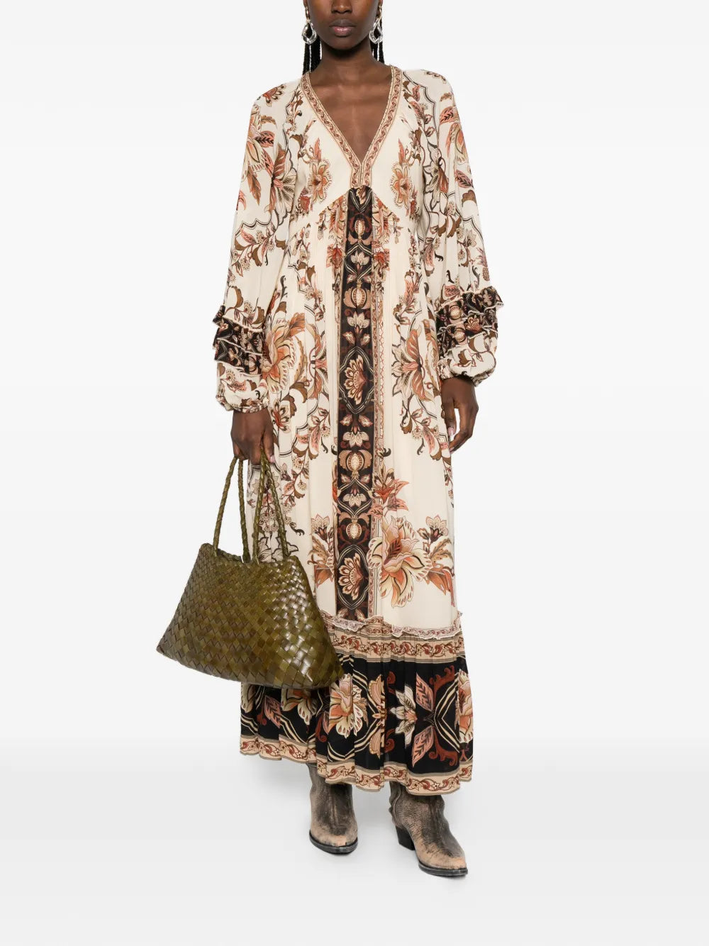 Farm Rio Majestic Garden Ruffled Floral Print Dress