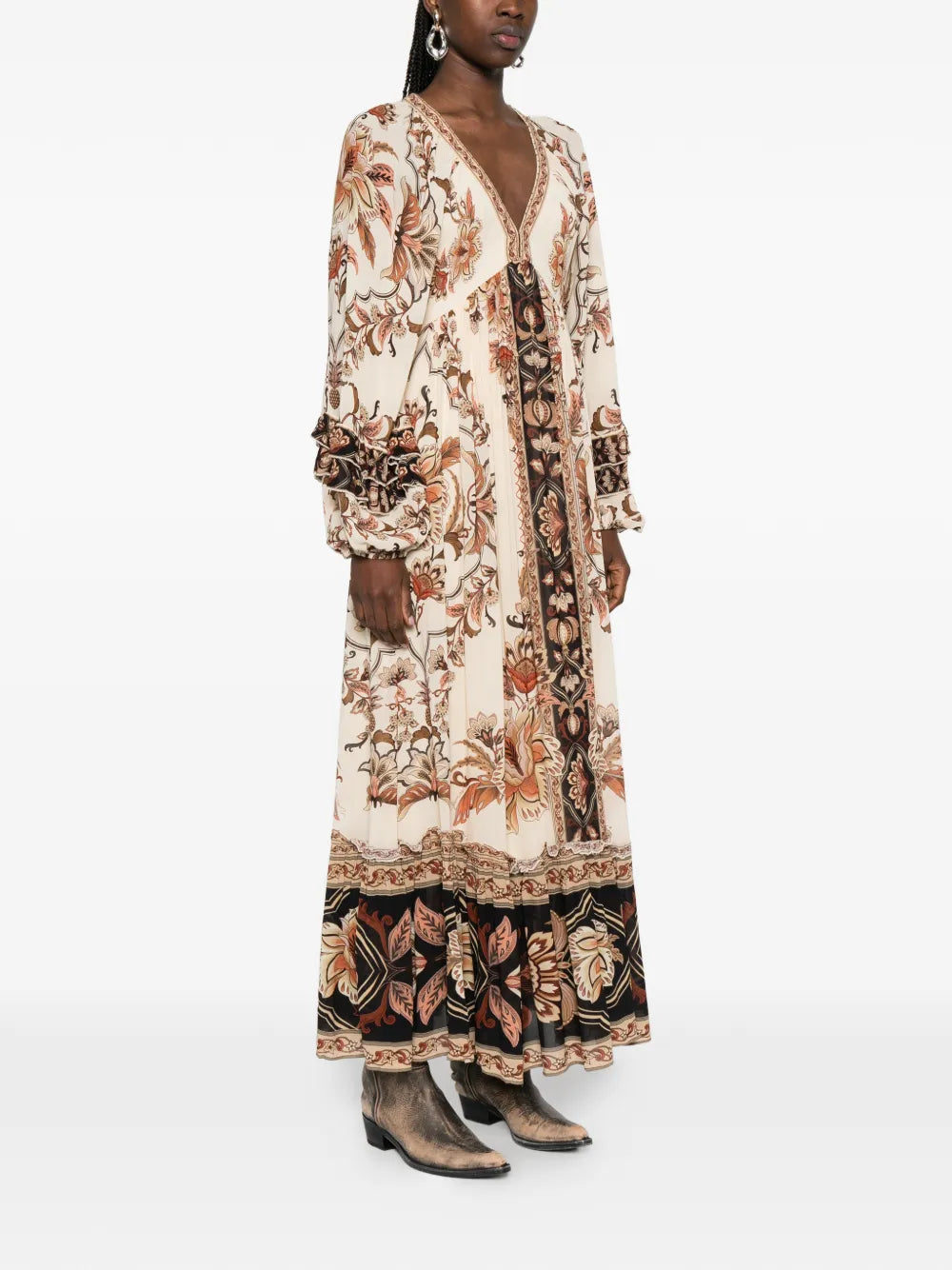 Farm Rio Majestic Garden Ruffled Floral Print Dress