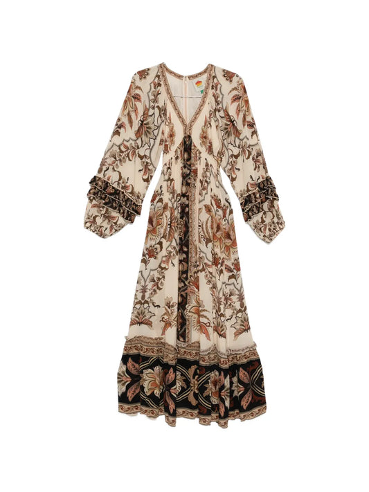 Farm Rio Majestic Garden Ruffled Floral Print Dress