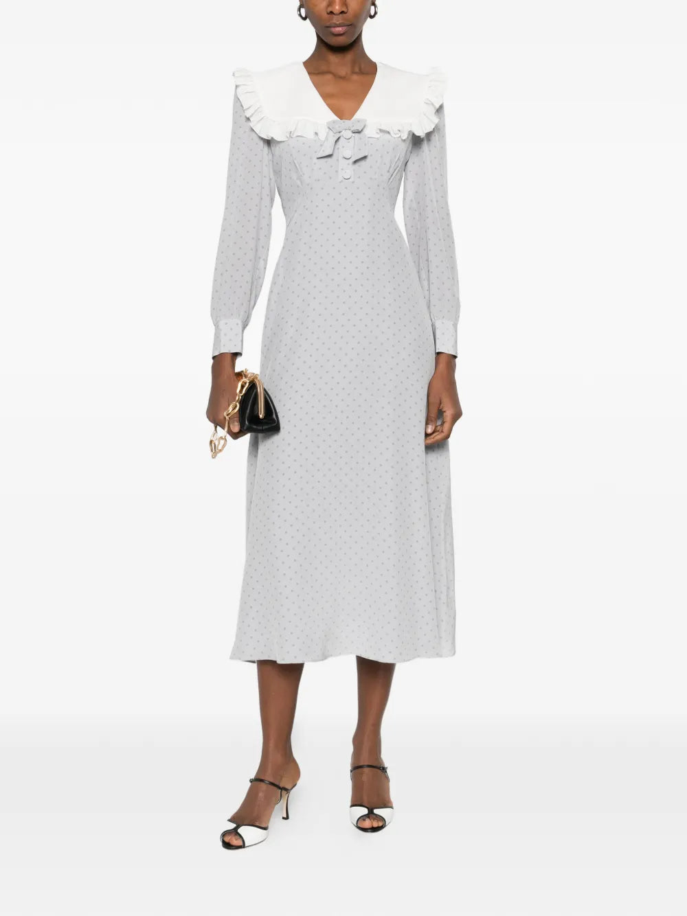 Alessandra Rich Ruffled Polka Dot Midi Dress