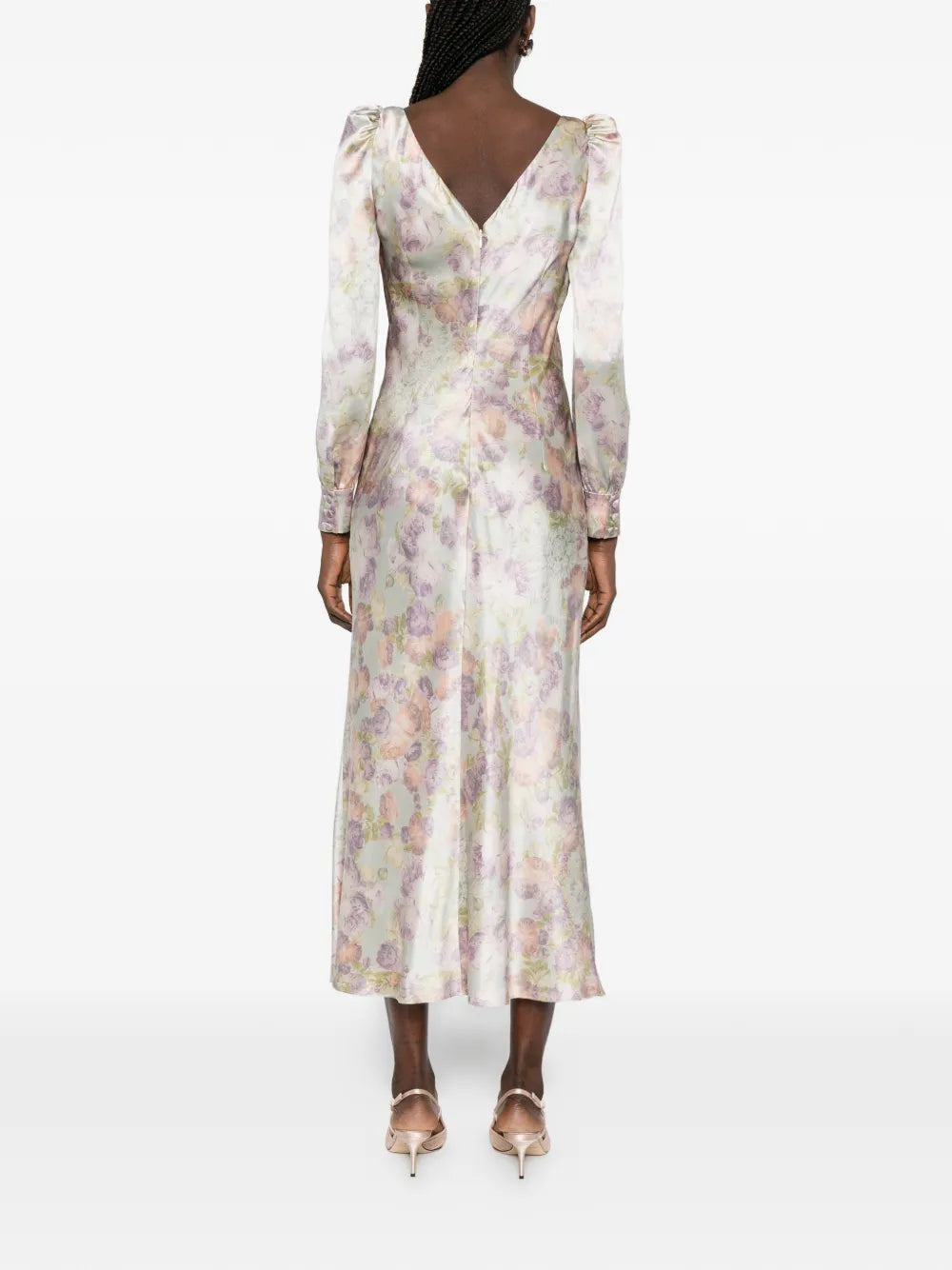 Alessandra Rich Bow Floral Silk Midi Dress