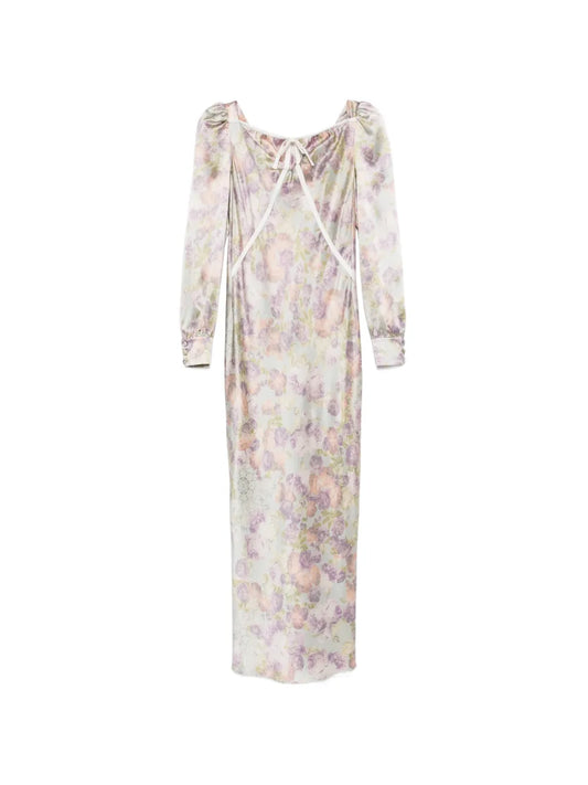 Alessandra Rich Bow Floral Silk Midi Dress