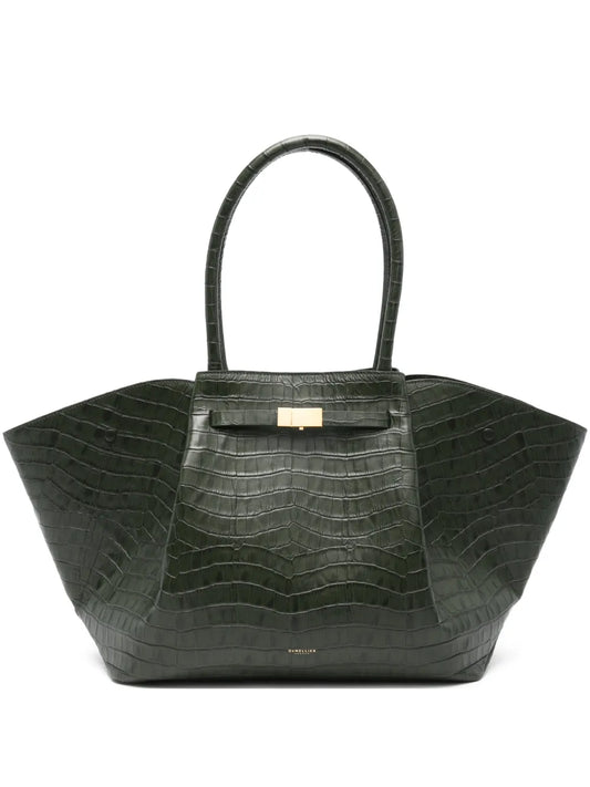 Demellier Crocodile Embossed Leather Shoulder Bag