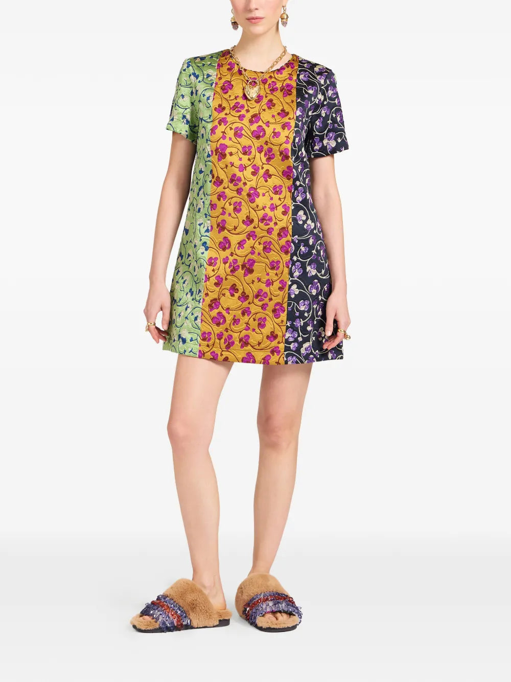La Doublej Swing Tricolor Floral Mini Mini Dress