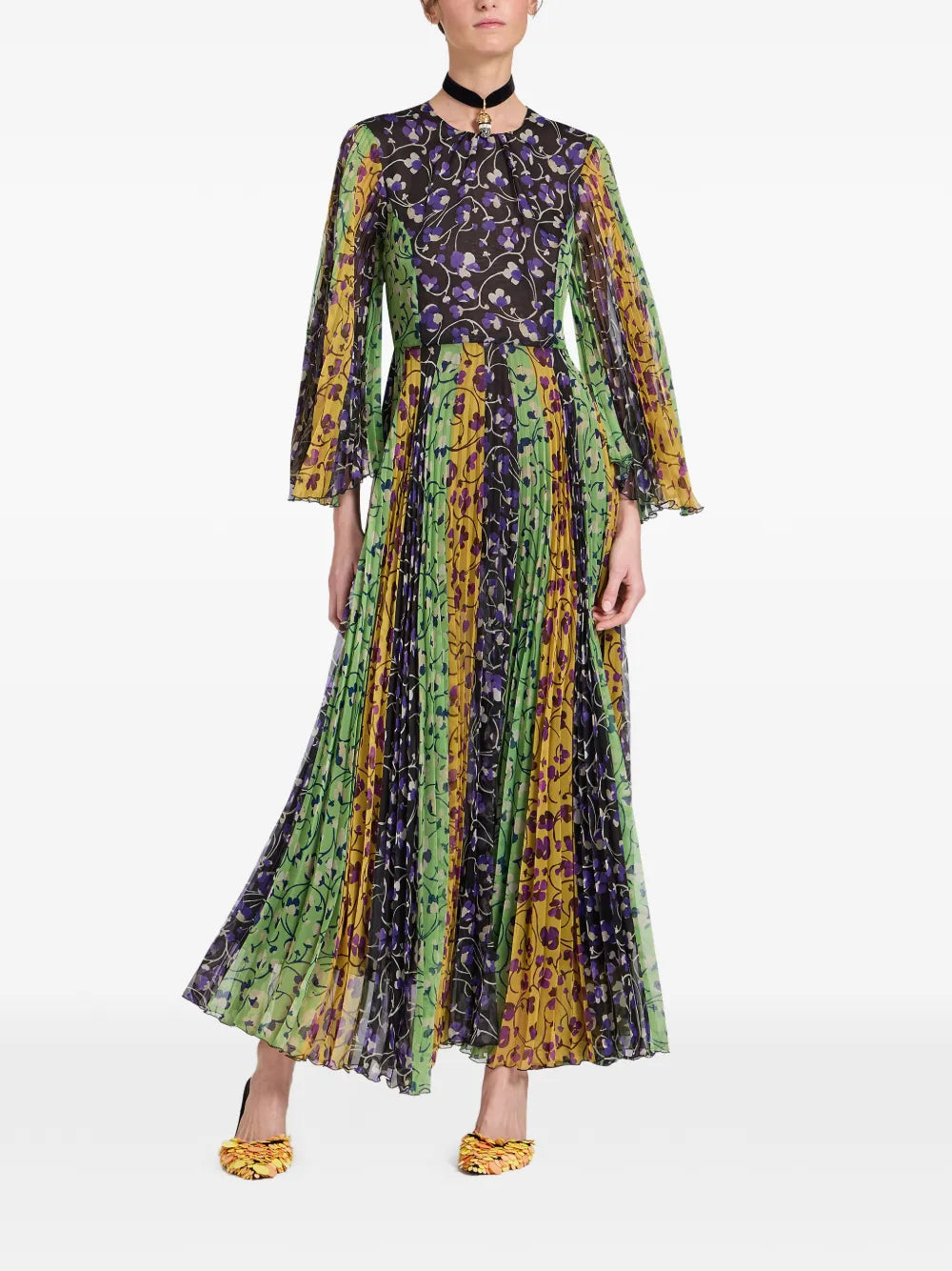 La Doublej Angel Floral Print Pleated Maxi Dress