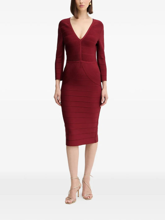 Herve Leger Athena V Neck Midi Dress