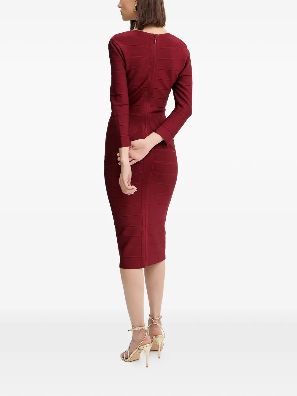 Herve Leger Athena V Neck Midi Dress