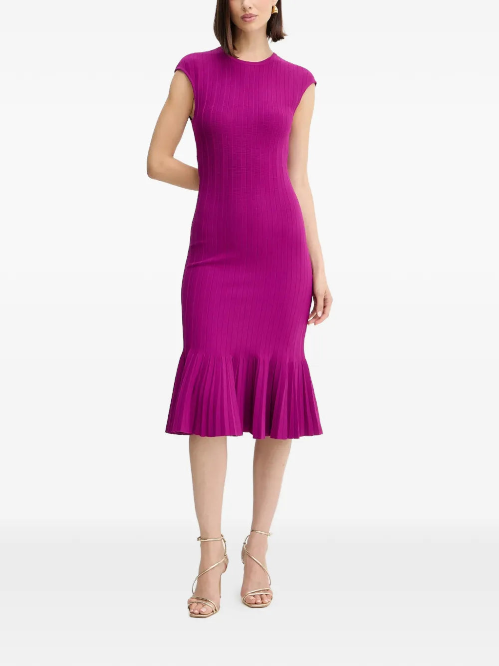 Herve Leger Bridget Ribbed Pleated Midi Dress
