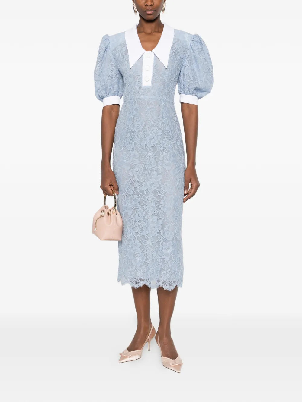 Rowen Rose Puffy Sleeves Lace Midi Dress