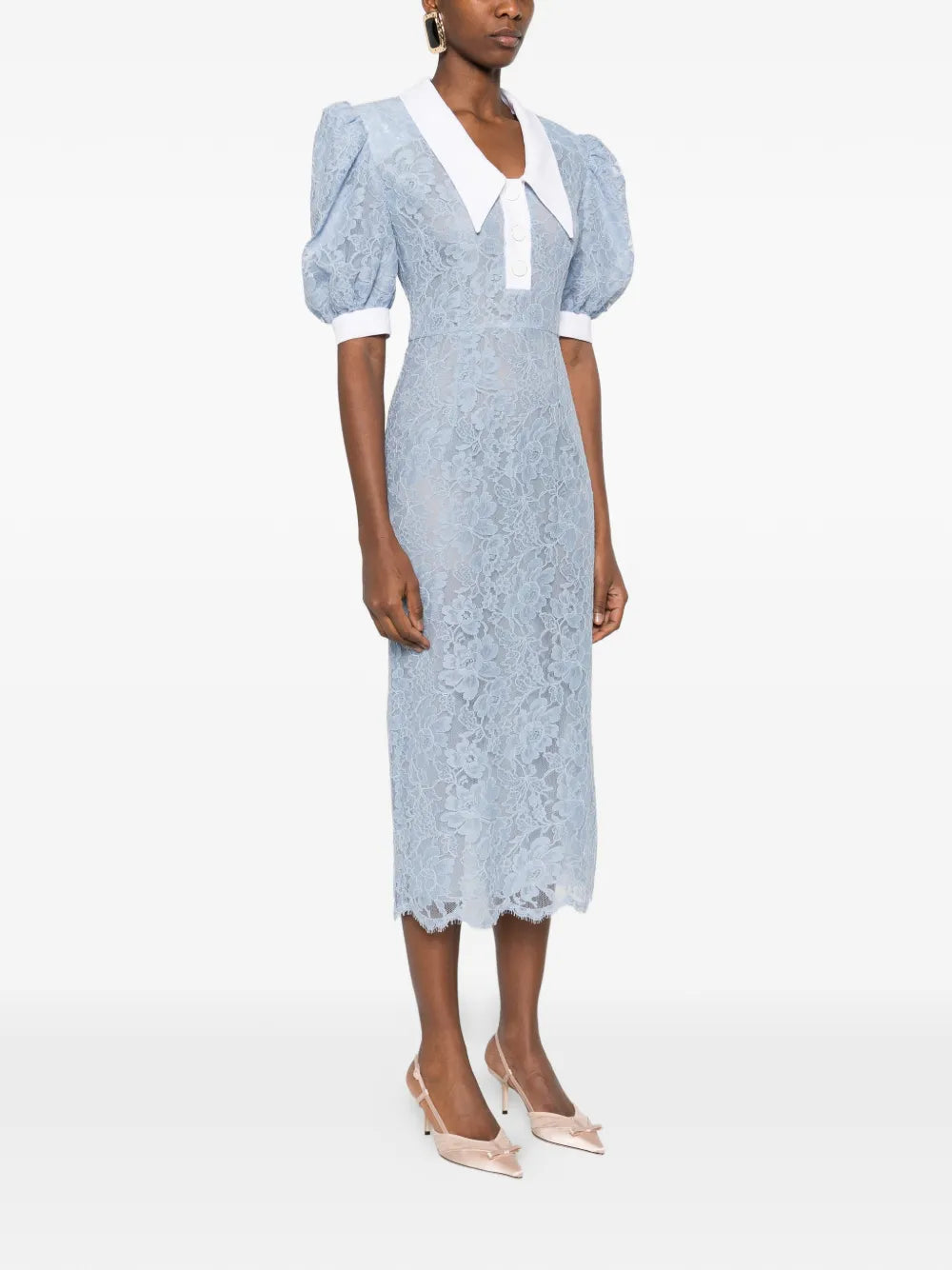 Rowen Rose Puffy Sleeves Lace Midi Dress