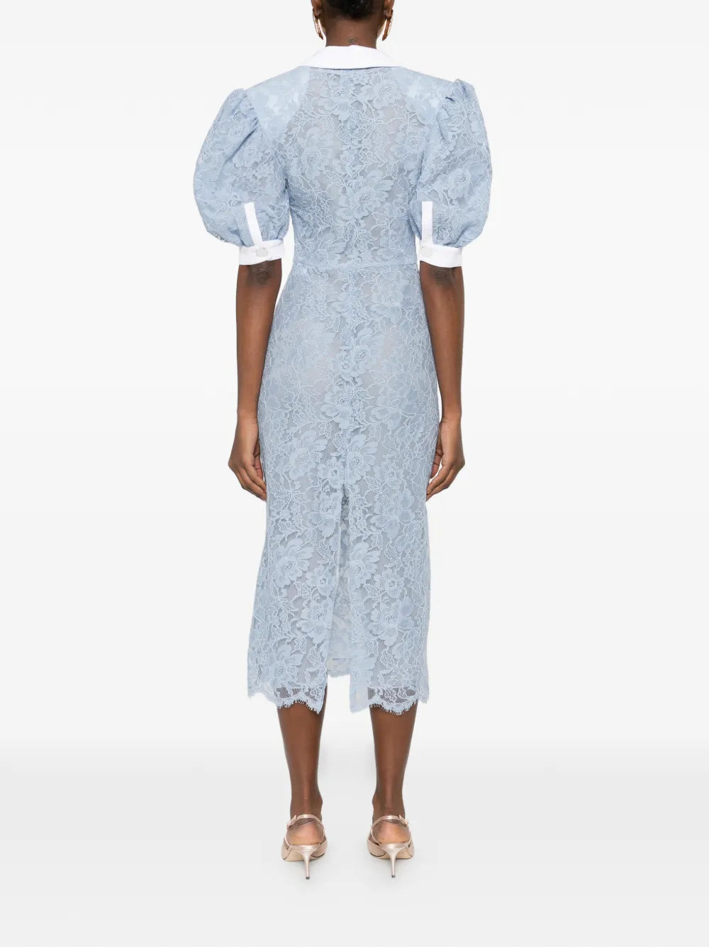 Rowen Rose Puffy Sleeves Lace Midi Dress