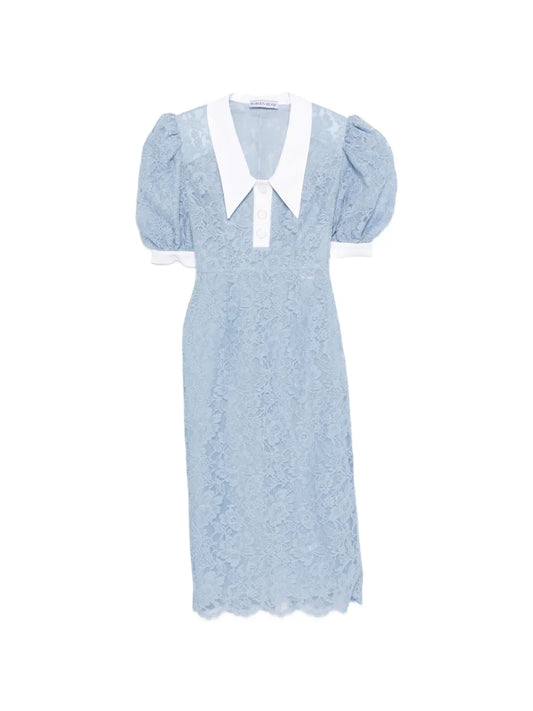 Rowen Rose Puffy Sleeves Lace Midi Dress