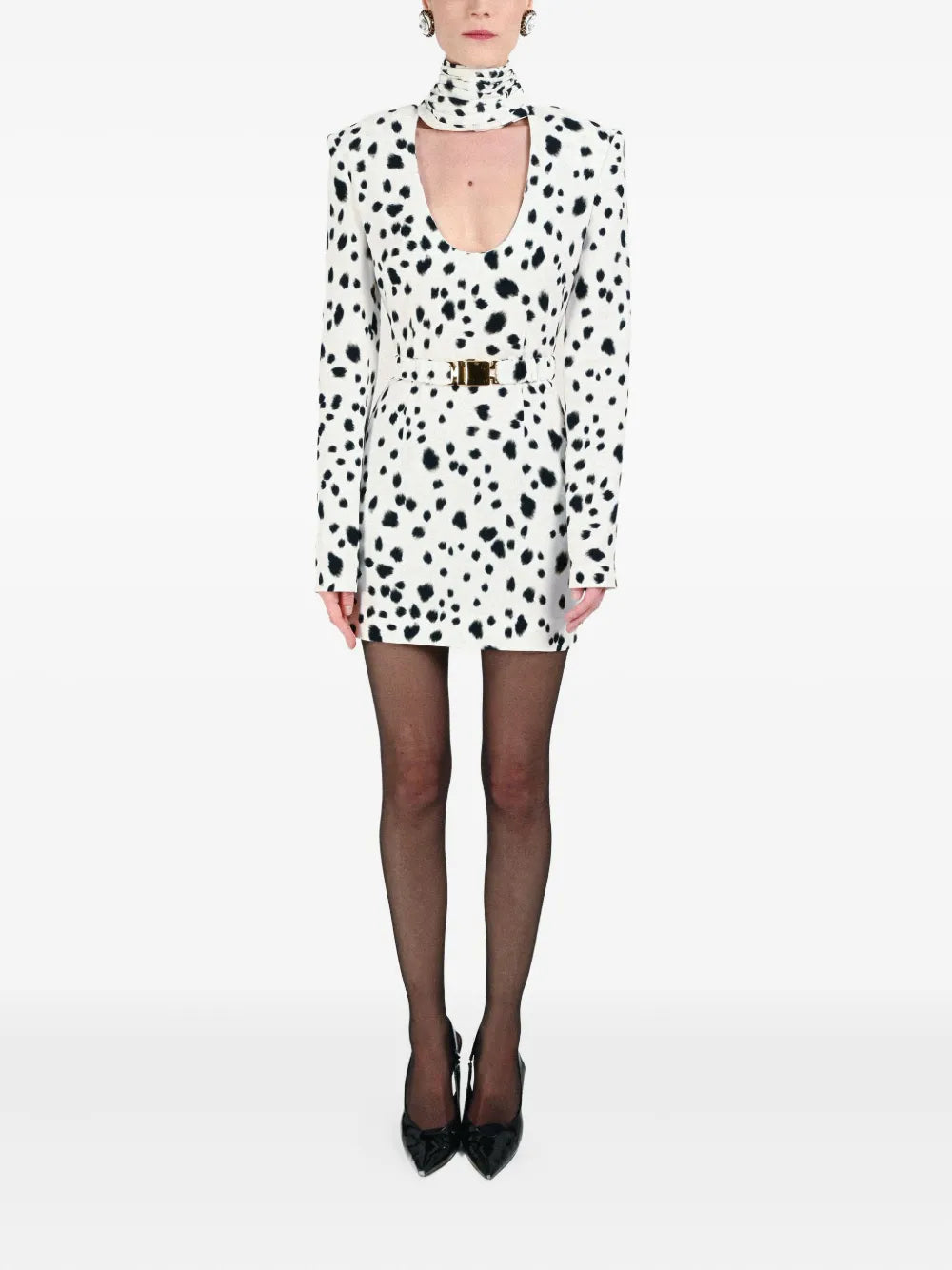 Rowen Rose Dalmatian Draped Collar Mini Dress