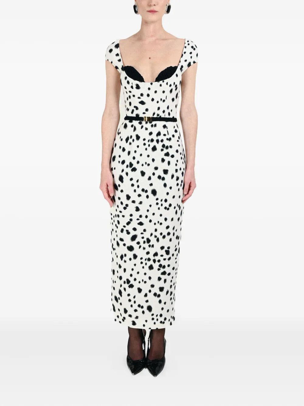Rowen Rose Dalmatian Pattern Bra Detail Belt Dress