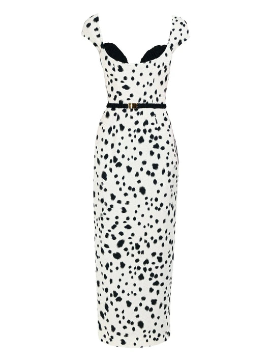 Rowen Rose Dalmatian Pattern Bra Detail Belt Dress