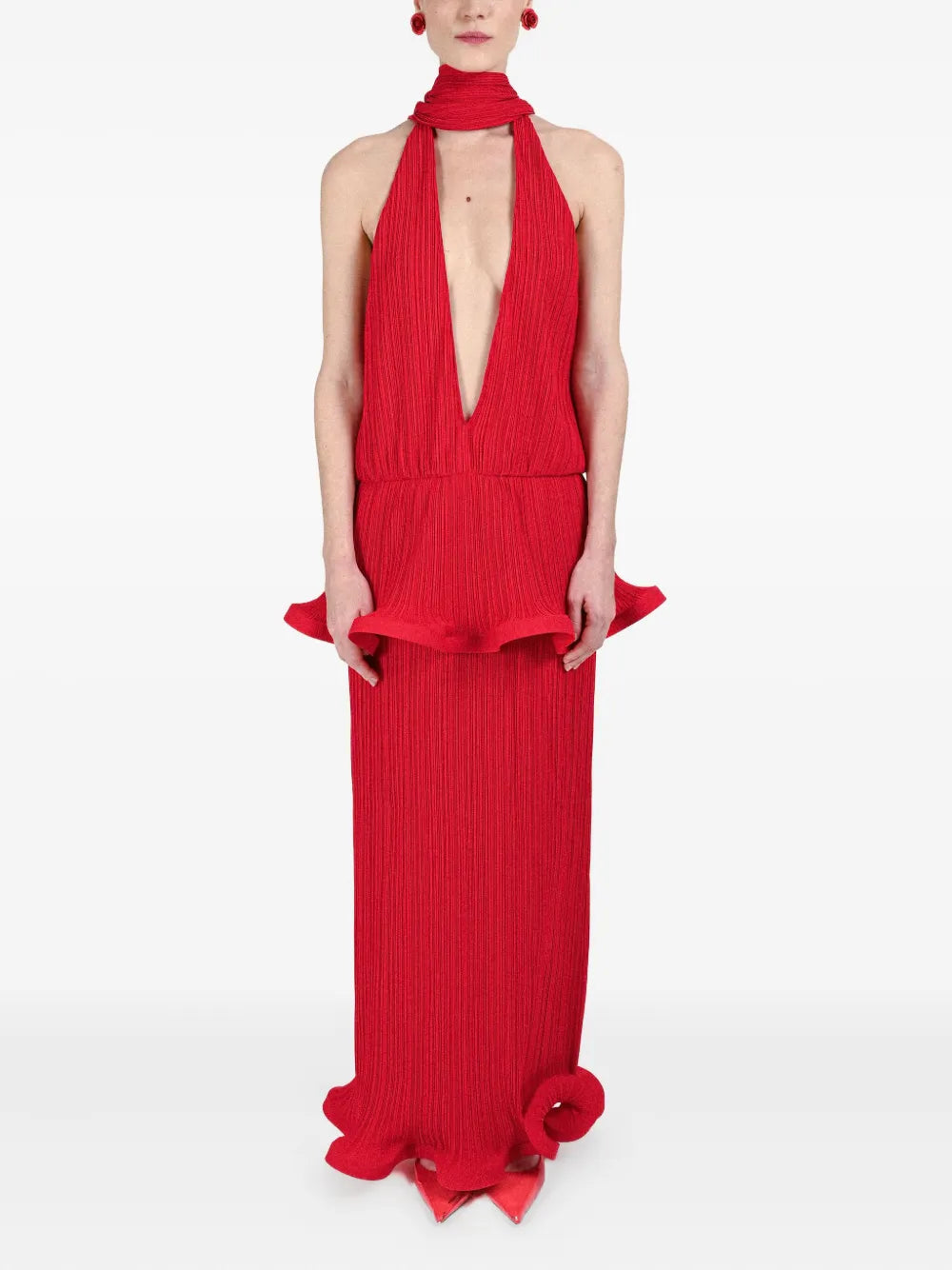 Rowen Rose Pleated Plunging Neck Dress