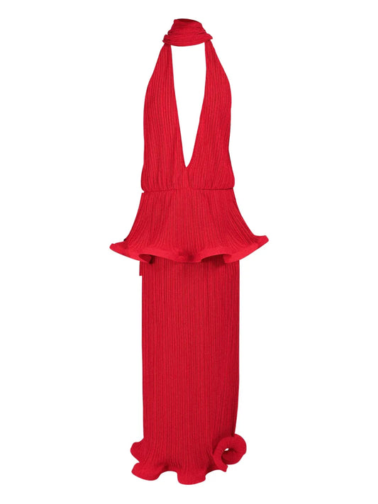 Rowen Rose Pleated Plunging Neck Dress