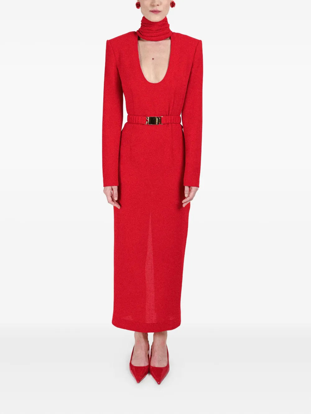 Rowen Rose Draped Collar Belted Dress