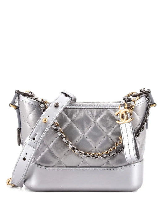 Chanel Pre Owned Gabrielle Quilted Metallic Aged Calfskin Small Hobo Bag