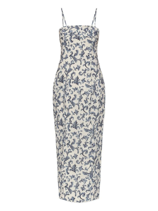 Posse Rue Baroque Print Strappy Midi Dress
