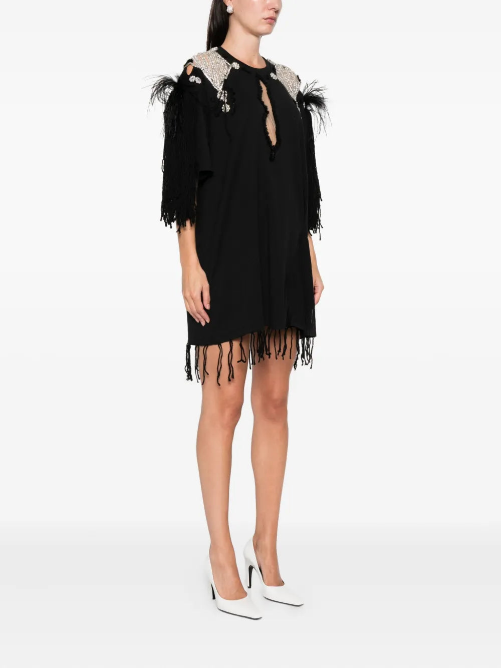 Loulou Feather Embellished Mini Dress