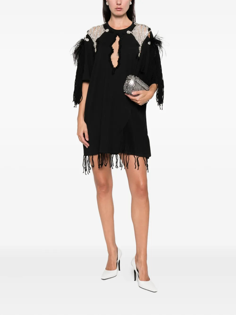 Loulou Feather Embellished Mini Dress
