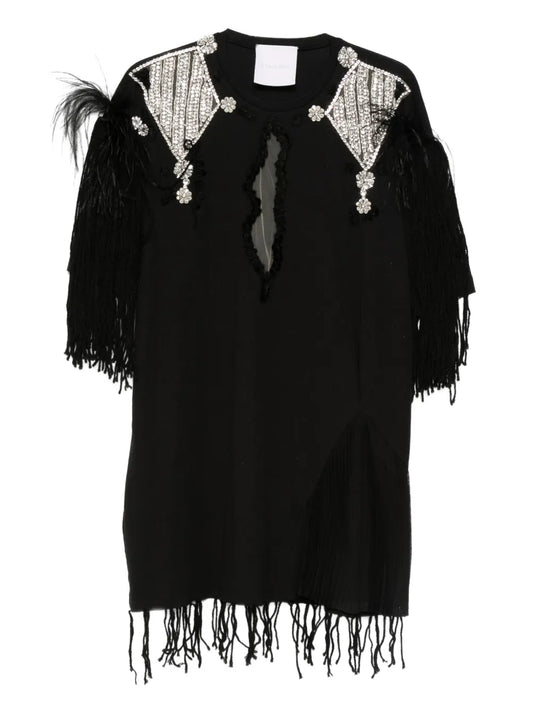 Loulou Feather Embellished Mini Dress