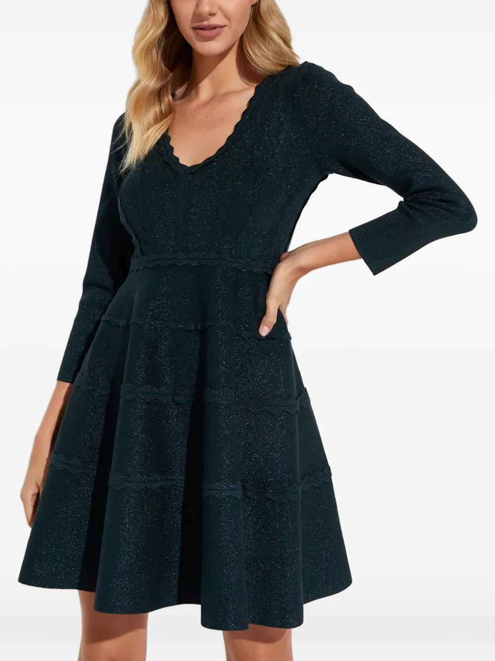 Needle Thread V Neck Mini Dress