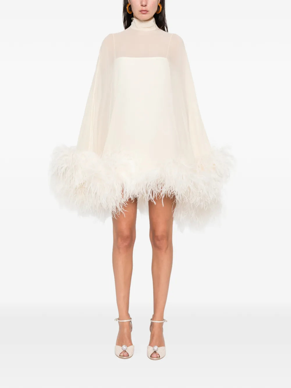 Taller Marmo Feather Detail High Neck Mini Dress