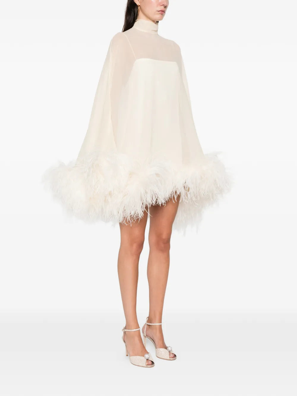 Taller Marmo Feather Detail High Neck Mini Dress