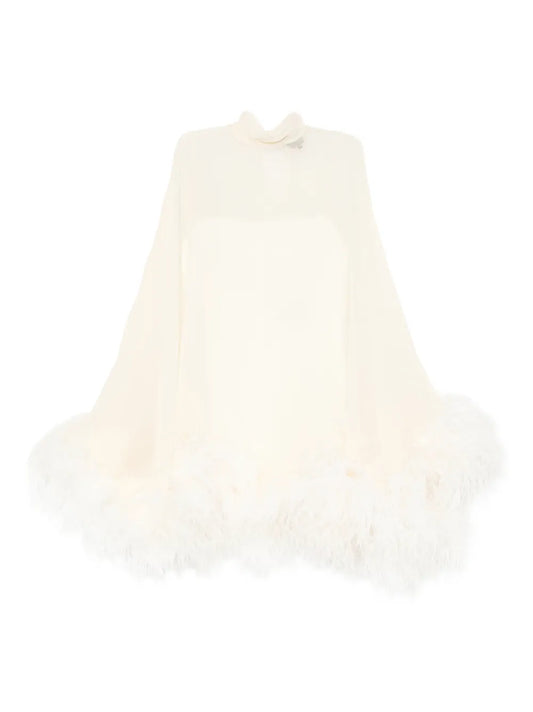 Taller Marmo Feather Detail High Neck Mini Dress