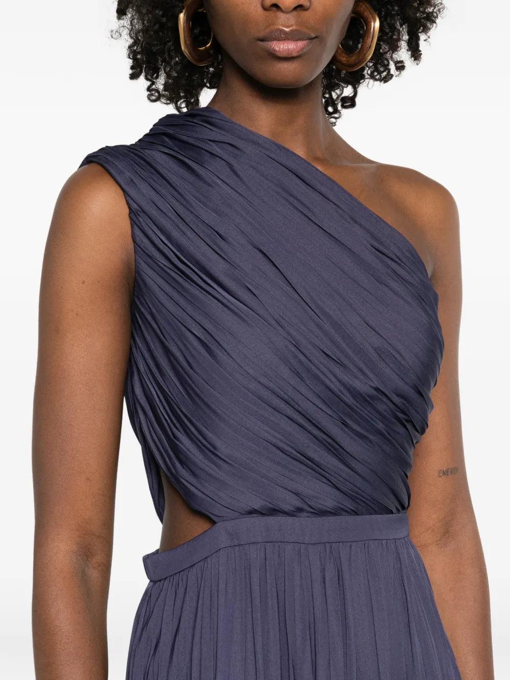 Maje One Shoulder Pleated Midi Dress