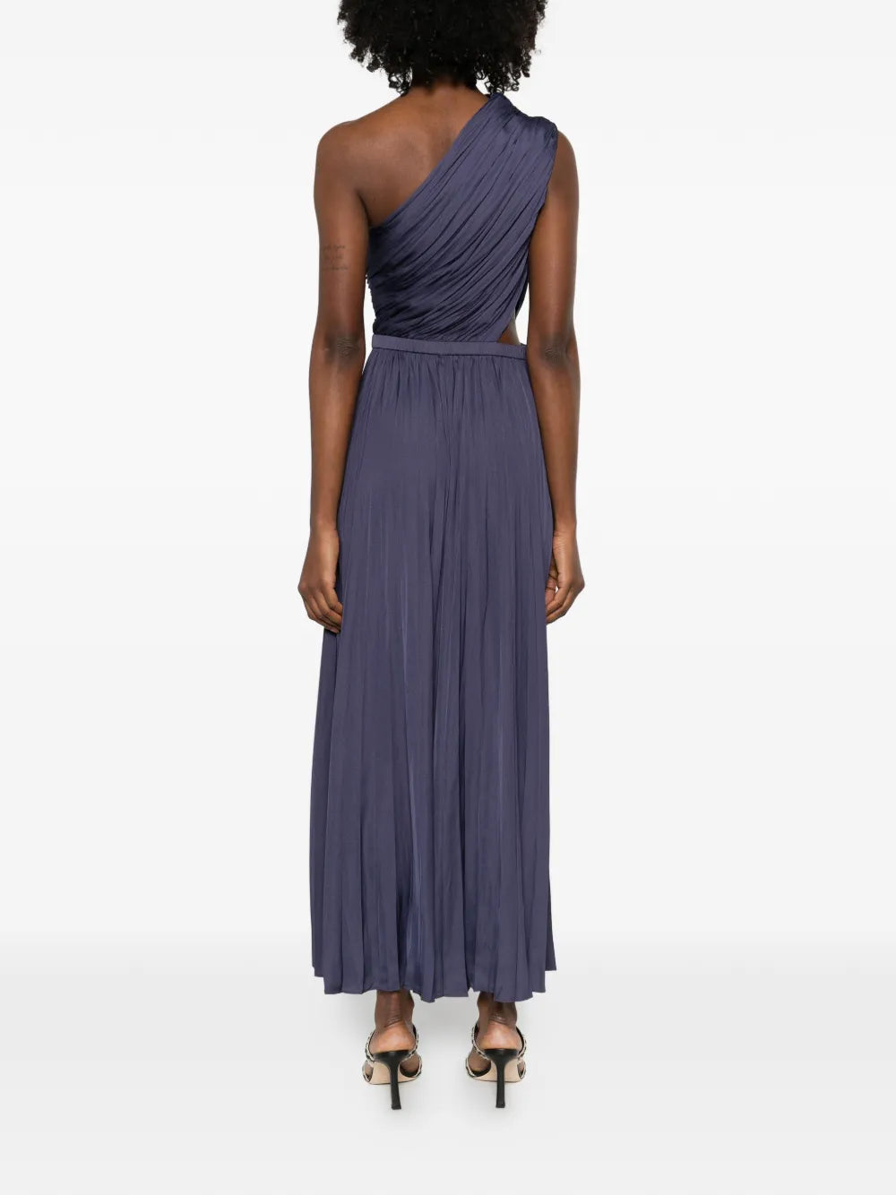 Maje One Shoulder Pleated Midi Dress